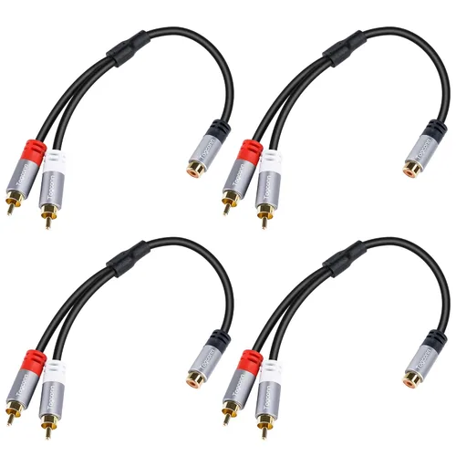 Cable divisor adaptador en Y RCA, paquete de 4 unidades, 1 RCA hembra a 2 RCA macho estéreo de audio y video, cable de extensión para audio para