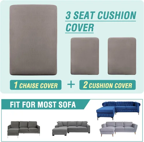 Miniatura 4 de cjc Fundas de sofá de 3 piezas para sofá modular en forma de L, elásticas, más gruesas, de jacquard separado, funda de sofá para sala de estar, Gris