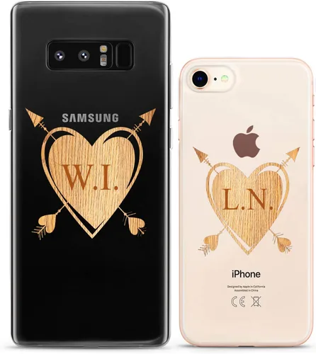 Miniatura 9 de Fundas a juego para parejas compatibles con iPhone 16 15 14 13 12 11 Pro Max Mini Xs X 6s 8 Plus 7+ Xr 10 SE 5 personalizado de madera con nombre