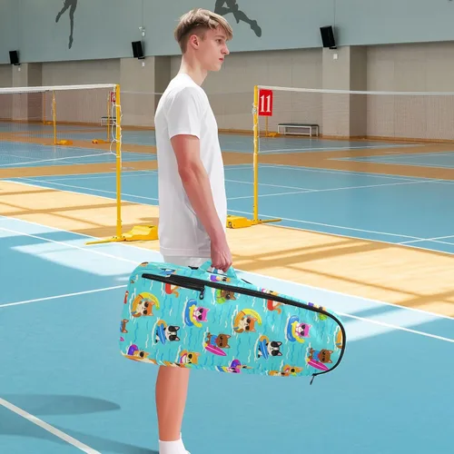 Miniatura 8 de Tenni Badminton Racket Bag Cute Sturdy Cat Dog Swim Summer Blue Cartoon 3 Rackets Badminton Bag Case for Women, Men, Teenagers bolso para raqueta