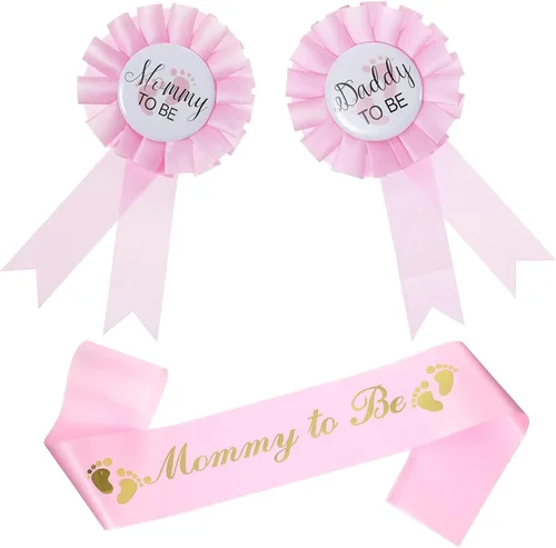 Miniatura 8 de 3 paquetes de decoraciones para baby shower, banda de futura mamá, insignia de papá y futura mamá, botón de pin para baby shower, celebración