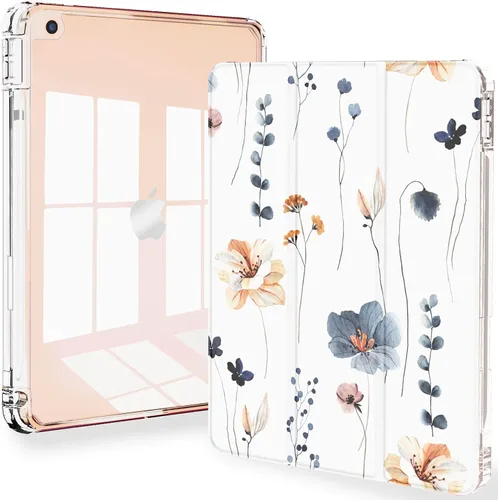 Miniatura 20 de Feams Funda para iPad de 9ª generación, funda triple para iPad 10.2, cubierta trasera transparente con soporte para lápiz y apagado Ángel