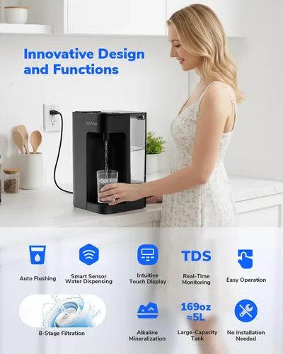 Miniatura 7 de Mate 3 - Filtro de agua de ósmosis inversa para encimera, 3:1 de pura para drenar, jarra inteligente de autollenado de 44 onzas, purificador de agua