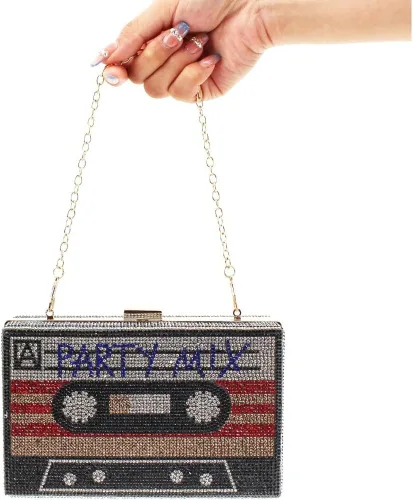 Miniatura 5 de Bolso retro para radio para mujer, bolso cruzado de cuero genuino, bolso de mano de metal vintage para ocasiones nocturnas