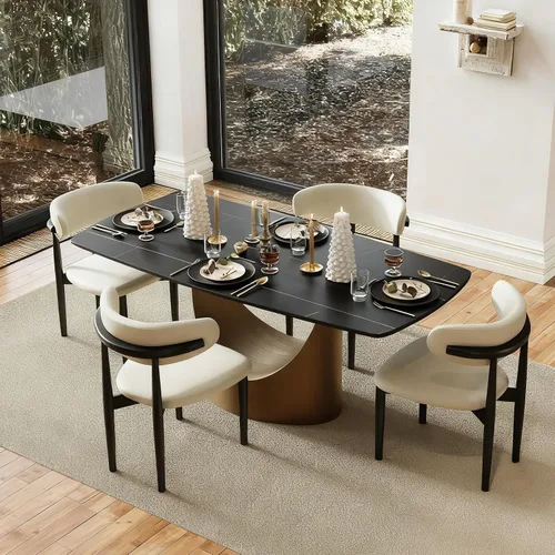 POVISON Mesa de Comedor Moderna Hobart de 63" para 4, Mesa de Comedor Rectangular de Servicio Pesado Negro Mate, Superficie de Mesa de Comedor de