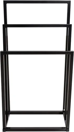 Miniatura 4 de Toalleros de metal, 3 barras para baño, estante de secado independiente, organizador de almacenamiento de 3 niveles, soporte para paños (negro)