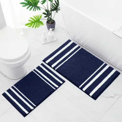Miniatura 11 de HOMEIDEAS Juego de 2 alfombras de baño, a rayas, súper absorbentes, de microfibra suave, antideslizantes, lavables, para ducha y bañera (gris)
