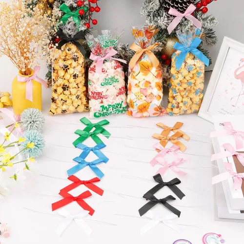 Miniatura 4 de Mini lazos negros para envoltura de regalos, 30 piezas de lazo negro para bolsas de golosinas, lazos pequeños de cinta de satén para Halloween