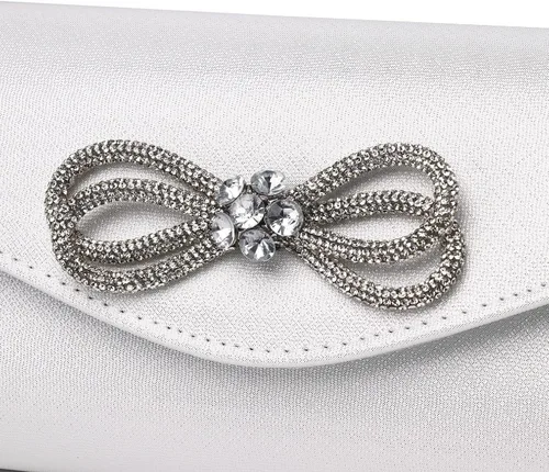 Miniatura 9 de Bolso de noche para mujer, con lazo de cristal brillante, con solapa, bolso de mano para mujer, boda, fiesta, baile de graduación