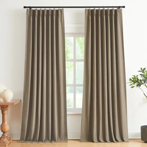 Miniatura 65 de Vision Home Cortinas marrones con pliegues pinzados de bloqueo total, cortinas de ventana de lino mezclado para oscurecimiento de la habitación, 95