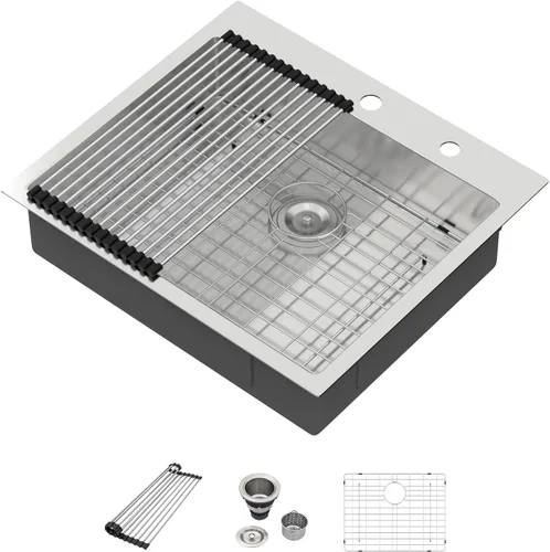 Miniatura 41 de Fregadero de cocina para exteriores, 21 x 20 pulgadas, fregadero de barra para exteriores, fregaderos de cocina de acero inoxidable de montaje