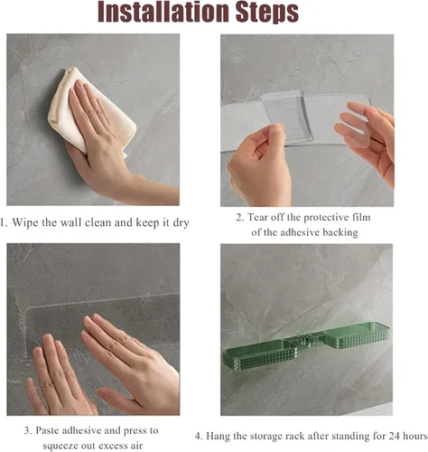 Miniatura 6 de Estante de almacenamiento montado en la pared en forma de U sin perforaciones para baño, estante de esquina giratorio colgante, estante organizador