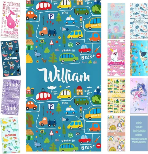 Miniatura 10 de Toalla de playa personalizada para niños, toallas de playa personalizadas de poliéster de secado rápido con nombres para niñas y niños, 30 x 60