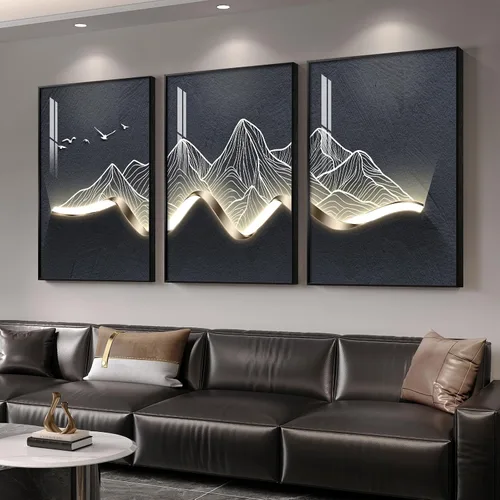 Miniatura 34 de Arte de pared moderno enmarcado en blanco y negro, 3 piezas de impresiones contemporáneas grandes para paredes, juego de 3 imágenes de hojas doradas