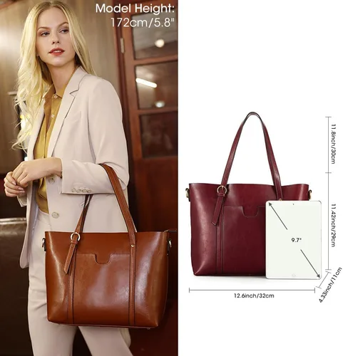Miniatura 2 de Kattee Bolso de mano de cuero genuino para mujer, bolsos suaves de hombro vintage, bolso de mano superior de moda de gran capacidad