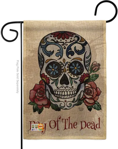 Bandera de arpillera para jardín del Día de los Muertos, fiesta mexicana, otoño, pequeño regalo, decoración para patio, casa, de doble cara,