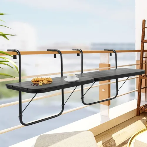 Miniatura 8 de Balcón Barandilla Mesa Colgante Al Aire Libre Plegable Marrón Aluminio Metal Mesa Lateral Ajustable 23.6"L x 15.7"W