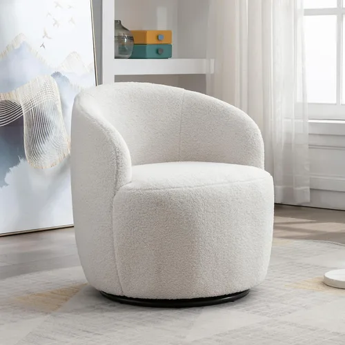 Miniatura 8 de KIVENJAJA Boucle - Silla giratoria de barril tapizada de sherpa con brazos redondos, sillón individual pequeño de 360 grados para guardería, sala
