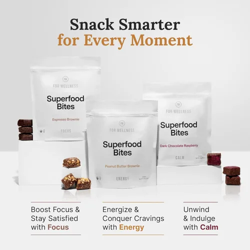 Miniatura 8 de For Wellness Superfood Bites Focus Snacks saludables para adultos y niños Bocadillo orgánico y saludable con nootrópicos para energía