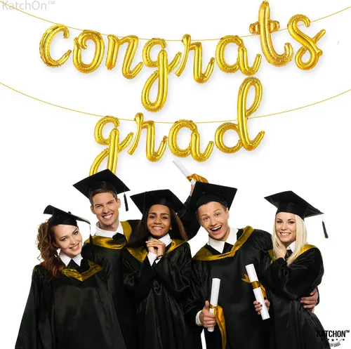 Miniatura 8 de Decoraciones de graduación 2026 Cartel de globos dorados de graduación de felicitaciones – Guión, 16 pulgadas Globo de graduación