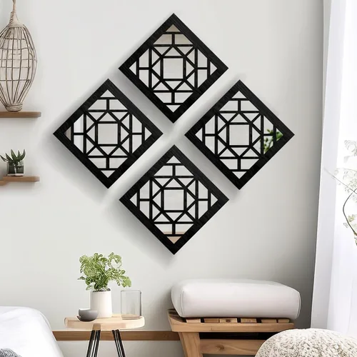 Miniatura 6 de 2 espejos cuadrados de pared, espejos de pared rústicos de granja, arte de espejo pequeño de 12 pulgadas (estilo 1 negro)
