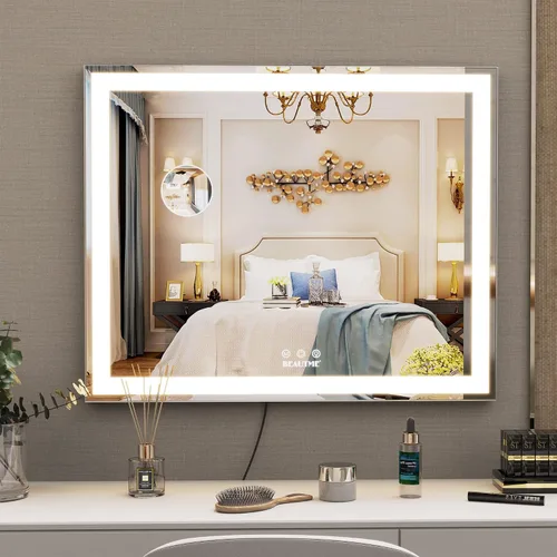 ANYHI Hollywood Espejo de maquillaje con luces, espejo grande iluminado para tocador, espejo de escritorio/pared con luces, pantalla táctil