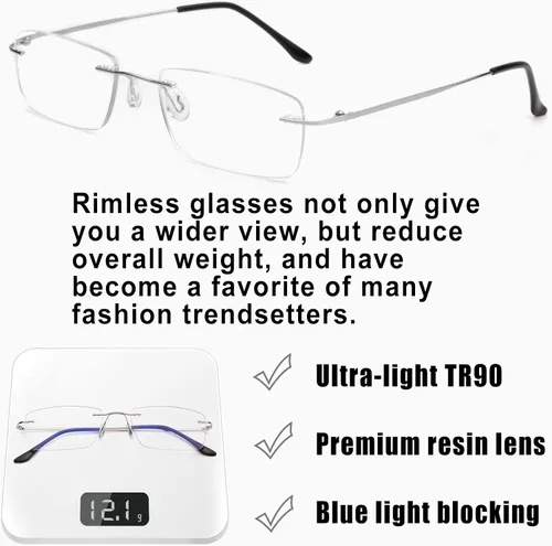 Miniatura 5 de Titanium Rimless Reading Glasses for Men Women Super Light Blue Light Blocking Computer Readers with Rectangular Lens
