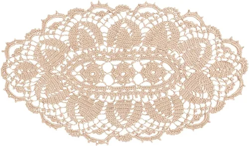 Manteles individuales de encaje, ovalados, redondos, hechos a mano, de ganchillo, para tapetes de cocina (beige, 1 unidad-11.8 x 22 pulgadas)