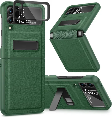 Miniatura 12 de Caka Compatible para Galaxy Z Flip 3 5G con soporte de patas, Funda para Z Flip 3 con protector de cámara, protección de bisagras y carga Negro