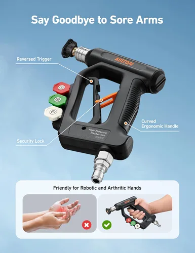 Miniatura 10 de AstroAI - Pistola de lavado a presión corta con giratorio, pistola de lavado eléctrico con entrada de conexión rápida de 3/8 pulgadas y salida