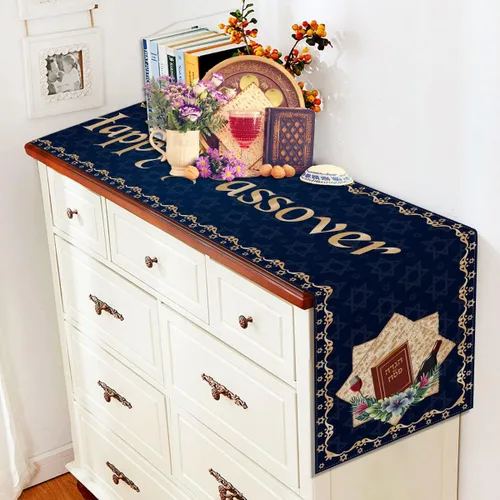 Miniatura 6 de Camino de mesa de feliz Pascua Pesaj Estrella de David Festival Judío Festividad Fiesta Hogar Cocina Comedor Mesa Decoración (13 x 72 pulgadas)