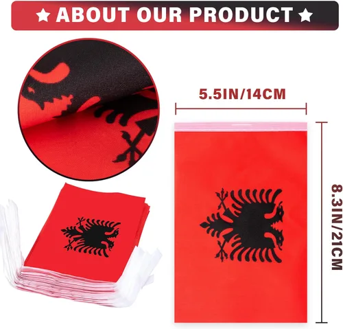 Miniatura 3 de Bandera de cuerda de Albania, pequeña mini bandera de Albania, bandera de escarapela, decoración nacional del país para escuela, fiesta, eventos