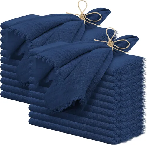 Miniatura 19 de 24 servilletas de tela hechas a mano con flecos beige, 16 x 16 pulgadas, delicadas servilletas de algodón rústico a granel para bodas, cenas, fiestas