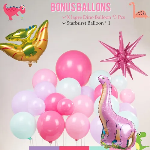 Miniatura 6 de Kit de arco de guirnalda de globos de dinosaurio rosa con globo de dinosaurio rosa pastel, morado, verde azulado y globo de dinosaurio de aluminio