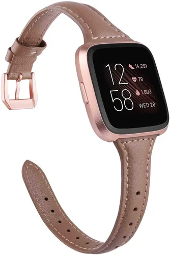 Miniatura 13 de TOYOUTHS Correa de cuero compatible con Fitbit Versa/Versa 2, correas de reloj para mujeres y hombres, pulseras delgadas de cuero genuino de Negro