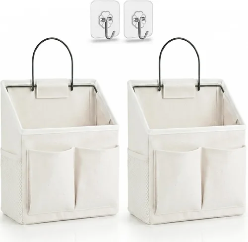 Kanrichu 2 piezas Pequeña Bolsa Organizadora de Pared Colgante, Cesta de Almacenamiento de Tela de Lino con Bolsillos para Colgar en la Puerta,
