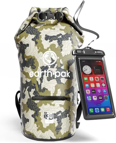 Earth Pak Bolsa seca impermeable con bolsillo con cremallera, mochila impermeable para mantener el equipo seco Camuflaje