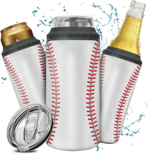 winorax Vaso de béisbol 4 en 1, enfriador de latas de béisbol de acero inoxidable, vasos aislados para café, taza de viaje con tapa, vasos de regalo