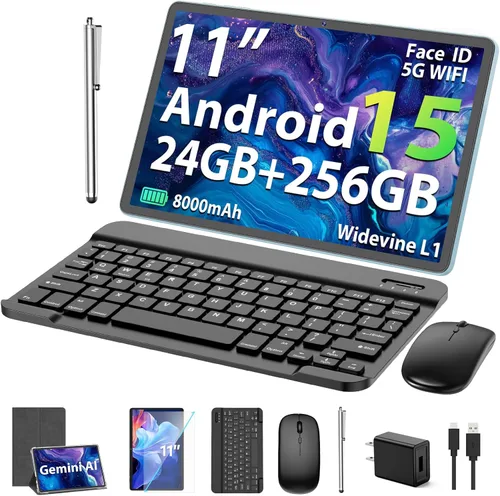 Miniatura 8 de Suicoey Tablet Android 15 de 11 pulgadas 2026 con teclado, 24 GB+256 GB, expansión de 2 TB, 8000 mAh, 5 MP+13 MP, WiFi 5G, IA Gemini, pantalla