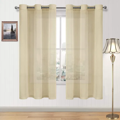 Miniatura 147 de DWCN Cortinas traslúcidas color verde frijol para sala de estar y dormitorio - Cortinas voile con aspecto de lino sintético con ojales en la parte