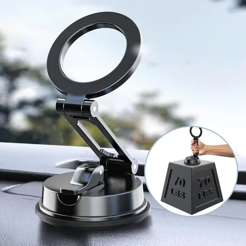 SAGRUILA Soporte magnético para automóvil que nunca se cae con doble fijación [ventosa + adhesivo], plegable con rotación de 360° para el parabrisas
