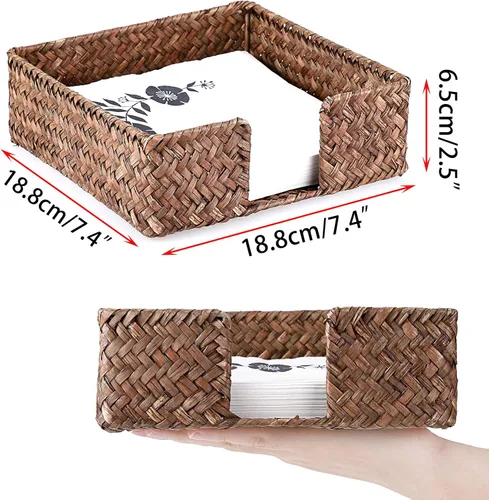 Miniatura 5 de Sumnacon Servilletero rectangular de mimbre tejido natural para mesa de comedor, cocina, restaurante, caramelos, decorativo