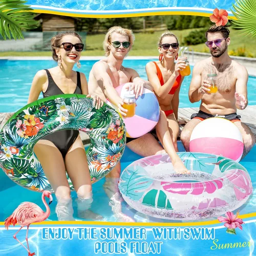 Miniatura 4 de Libima 4 flotadores inflables Luau de 30 pulgadas, flotadores de piscina, tubos interiores hawaianos para adultos, decoraciones hawaianas de fiesta