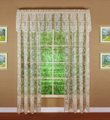 Miniatura 3 de Today's Curtain Cenefa de cortina de encaje floral con diseño de enredadera, 18", Marfil, 60 ancho x 18 largo