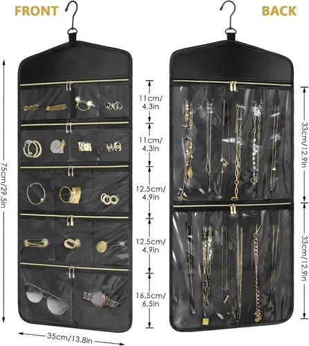 Miniatura 4 de CHICECO Organizador Soporte de Joyas de Viaje, Organizador de Joyas Colgante de Almacenamiento Con Bolsillos con Cremallera para Armario, Pared