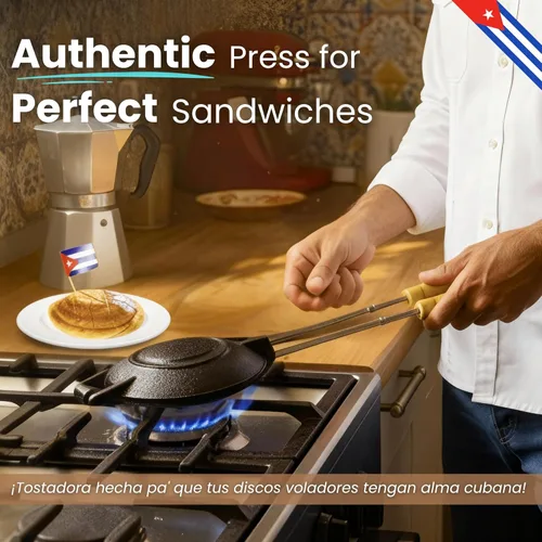 Miniatura 2 de Disquera de Pan Cubano Redondo (1 Unidad) – Prensa de Sándwich Cubana de Hierro Fundido para Disco Volador Para Sándwich – Fabricador de Sándwich