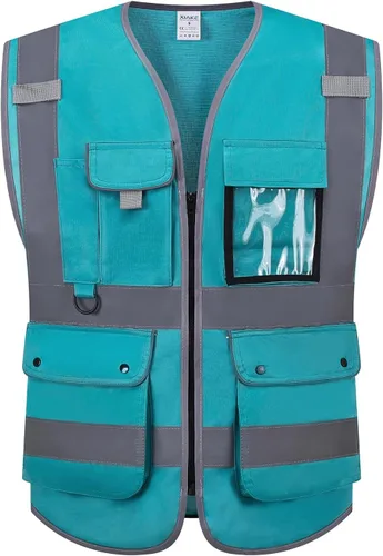 Miniatura 7 de XIAKE Chaleco de seguridad reflectante para hombres y mujeres, chaleco de alta visibilidad clase 2 con bolsillos, cumple con las normas ANSI Malla