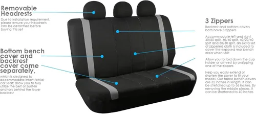 Miniatura 7 de Fundas para asientos en 3 filas modernas de alta calidad FH GROUP FH-FB033217 color beige y negro, para la mayoría de los autos, camionetas, SUV
