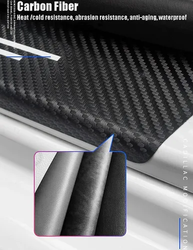 Miniatura 4 de 4 calcomanías protectoras de fibra de carbono para umbral de puertas de automóvil – Protector de entrada de puerta delantera/trasera compatible