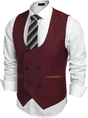 Miniatura 7 de COOFANDY Chaleco de traje para hombre, ajustado, doble botonadura, chaleco formal de negocios